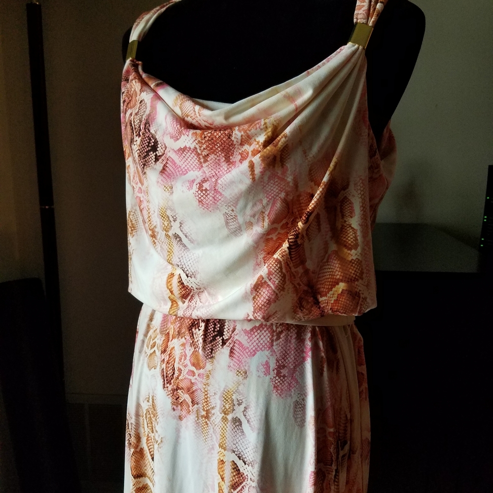 Calvin Klein pink python grecian sleeveless gown